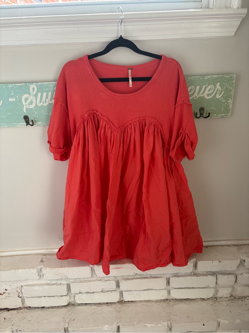 Free People Coral-Red Babydoll Mini Dress